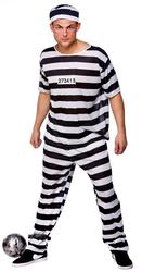 Prisoner Convict Mens Fancy Dress Prison Inmate Robber Adults Halloween Costume
