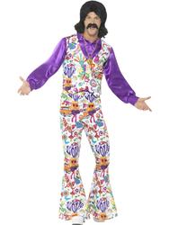 1960s & 1970s Groovy Hippie Mens Fancy Dress Psychedelic Hippy Adults Costume