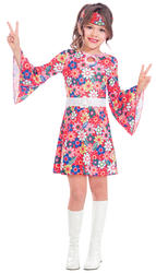 Miss 60s Hippie Girls Fancy Dress Peace Hippy 70s Childrens Kids Costume Outfit