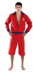 90s Red Lifeguard Jacket & Shorts Mens Fancy Dress Iconic 1990s Adults Costume