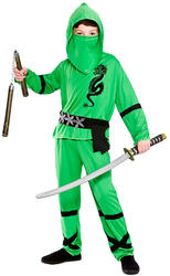 Green Ninja Boys Fancy Dress Japanese Samurai Warrior Kids Childs Costume Outfit