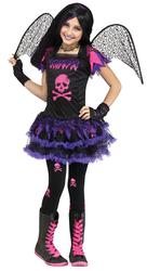 Pink Skull Fairy Girls Fancy Dress Haloween Fallen Angel Kids Childs Costume New