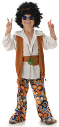 Peace Hippie Boys Fancy Dress 1960s 70s Kids Sixties Childs Hippy Costume Outfit