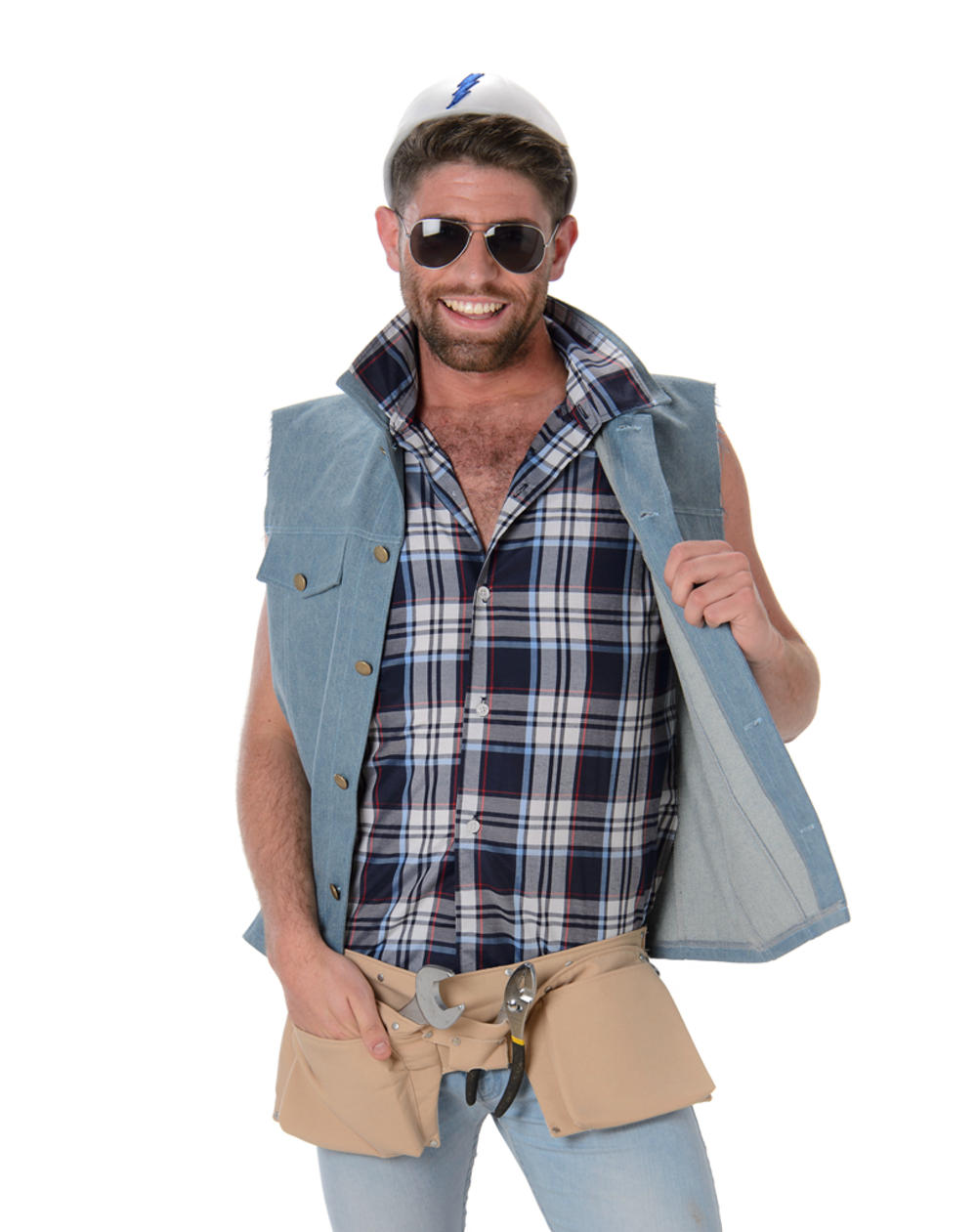 Construction Guy Mens Fancy Dress Builder YMCA 1980s Adults Eighties