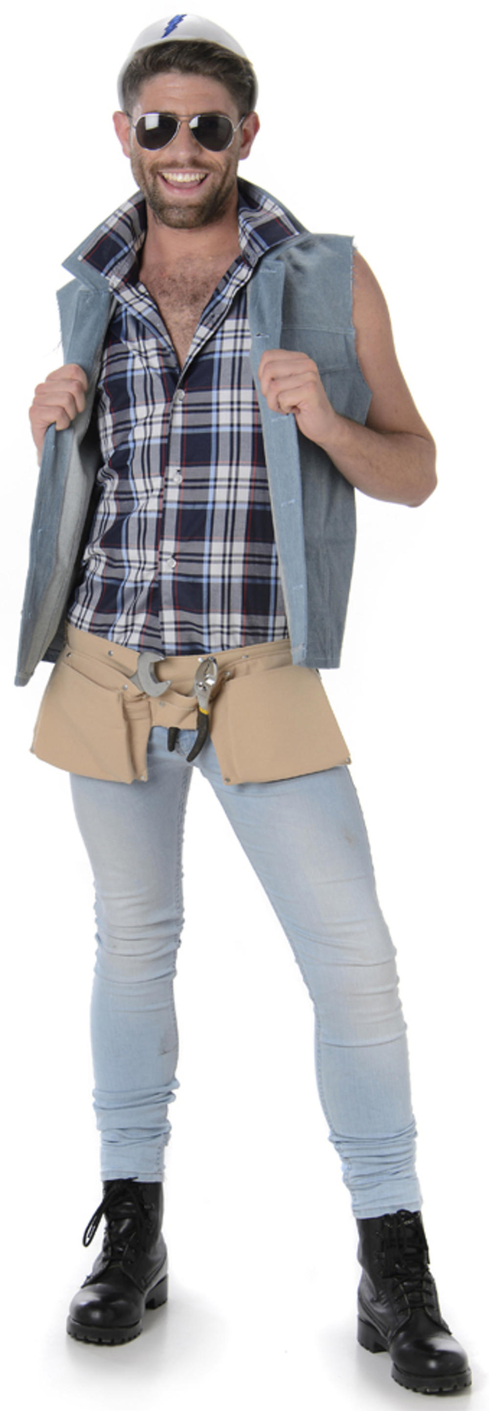 Construction Guy Mens Fancy Dress Builder YMCA 1980s Adults Eighties