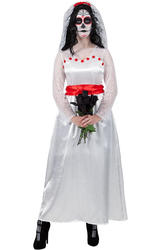 Day Of The Dead Bride Ladies Fancy Dress Skeleton Womens Adult Halloween Costume