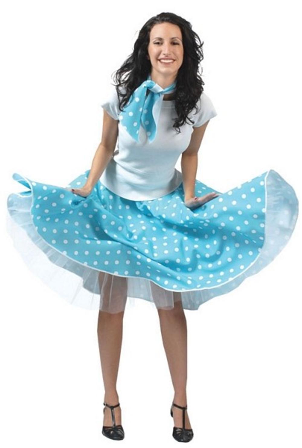 50s Blue Polka Dot Rockabilly Skirt Ladies Fancy Dress 1950s Rock