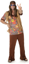 Groovy Hippie Man Fancy Dress 1960s 70s Sixties Adults Hippy Costume Outfit New