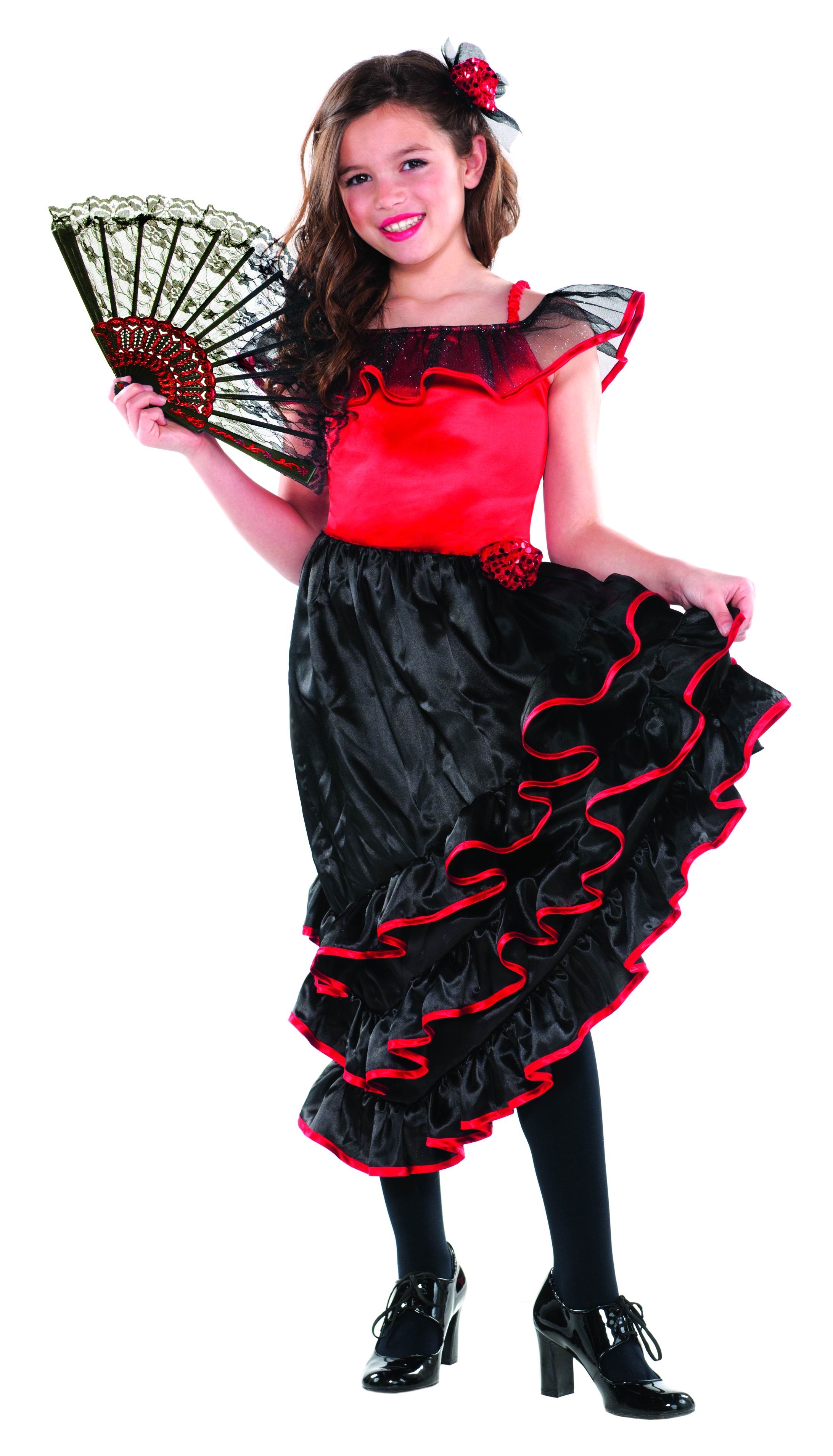 Girls Spanish Senorita Flamenco Dancer Fancy National Dress Costume ...