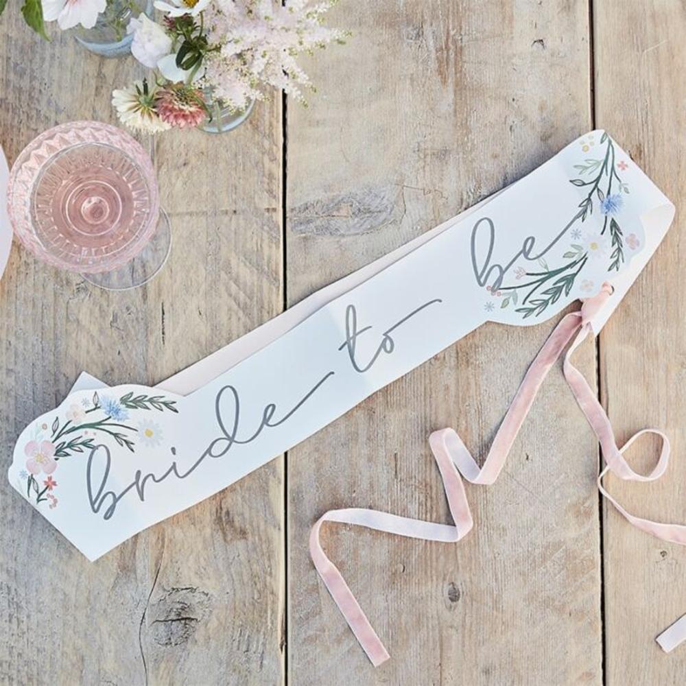 Floral Bride To Be Sash Wedding Mega Fancy Dress