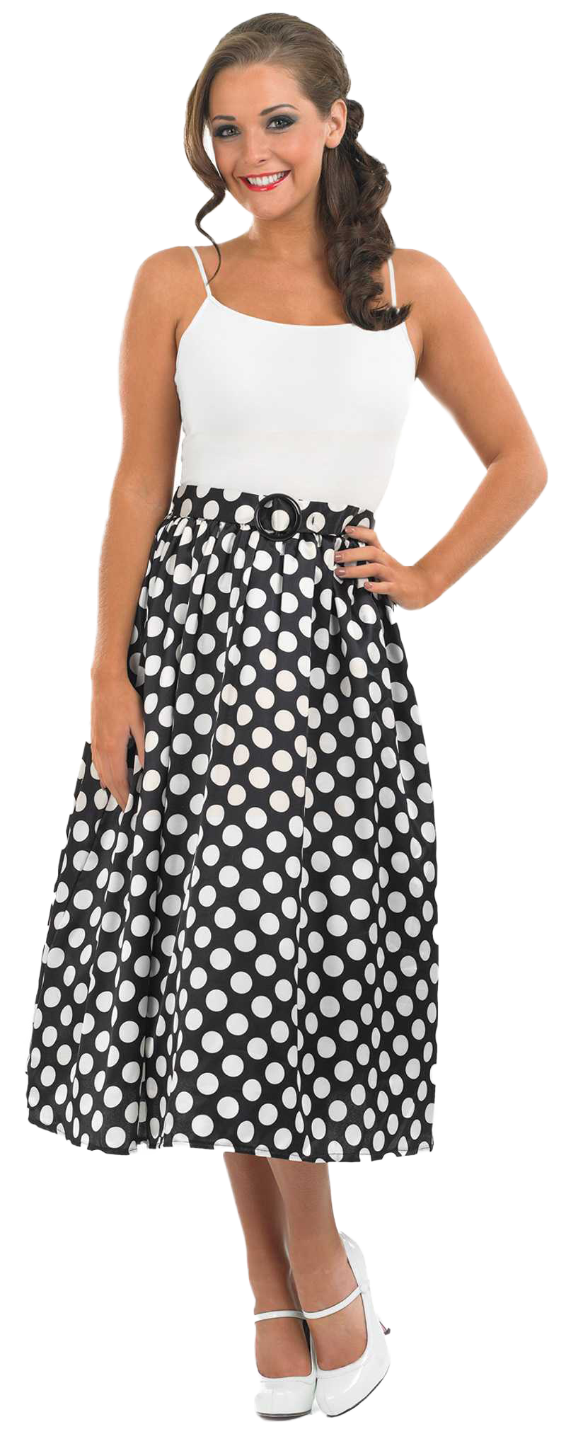Polka Rocker Polka Dot Rocker Costume 1950s Rock And Roll Polkadot Skirt (Black)