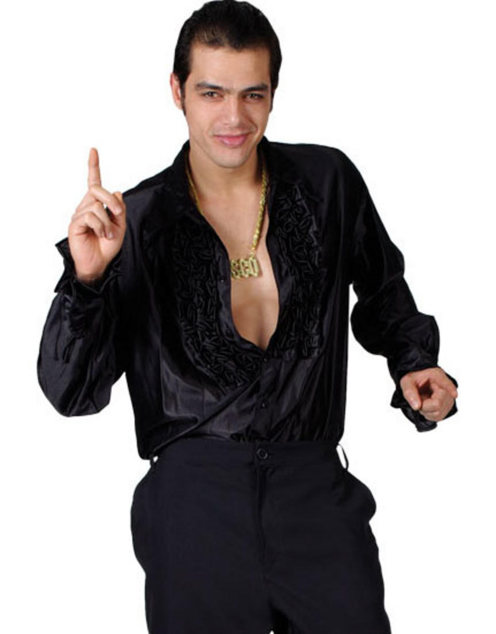Black Disco Ruffle Shirt | 1960's 