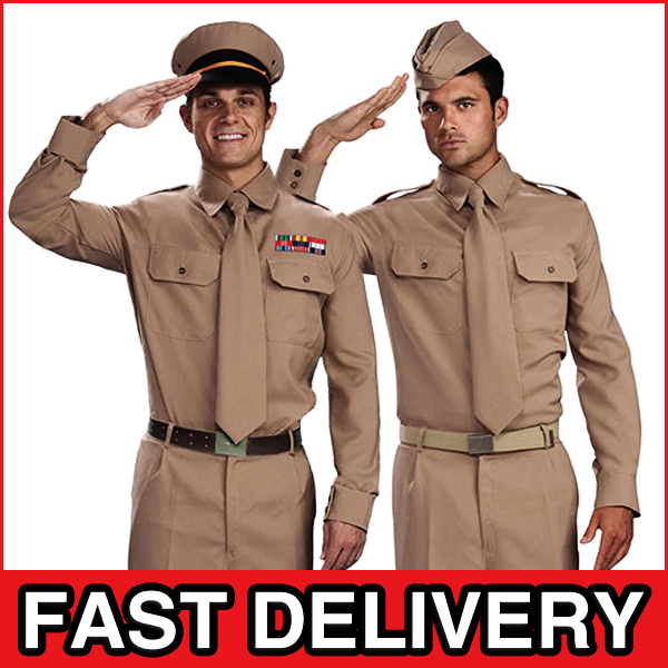 WW2 Army Costumes Mens 1940s Military Uniform Adults GI Armed Forces ...