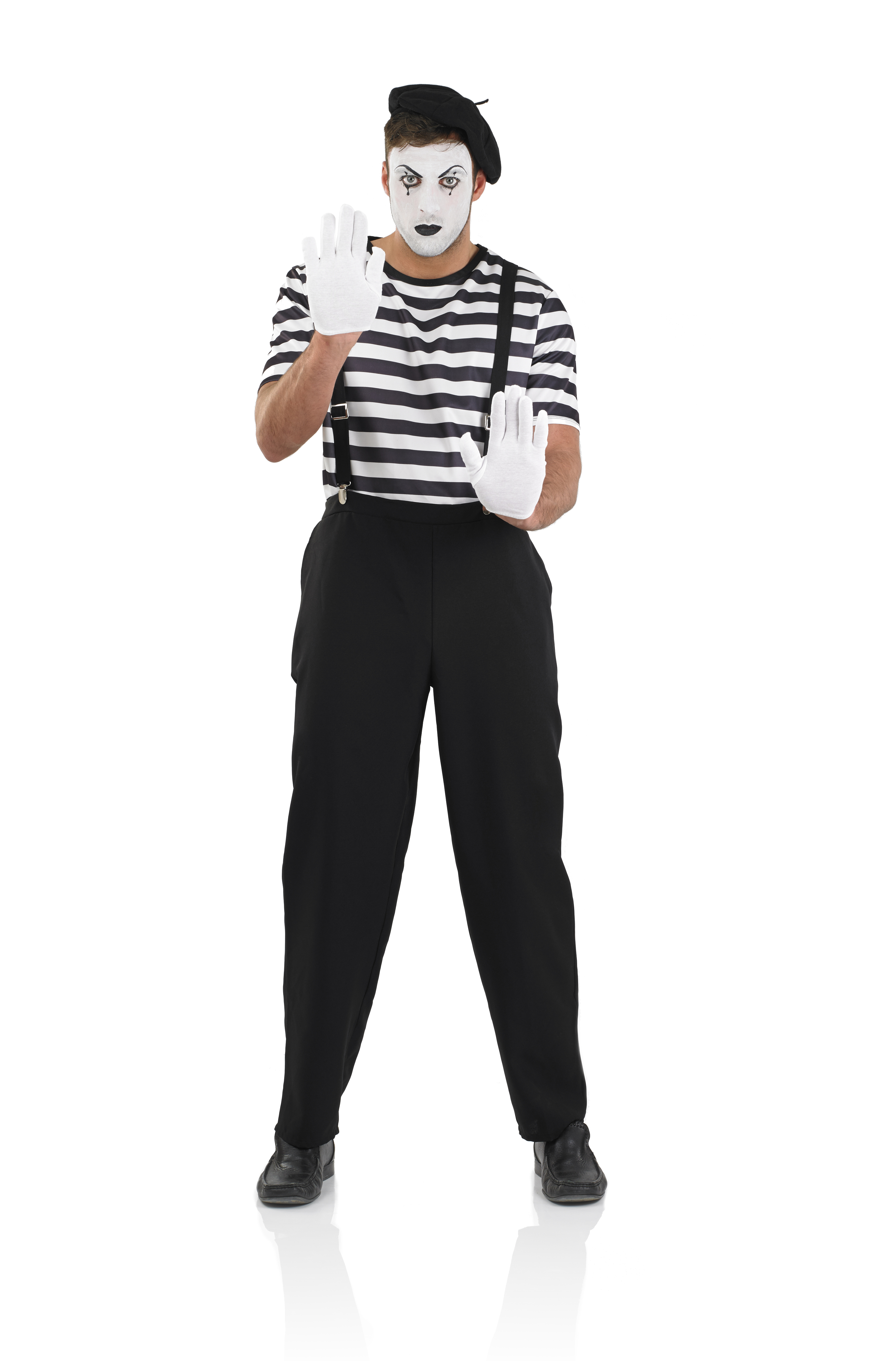 Mime Artist + Beret Adults Fancy Dress French Circus Clown Mens Ladies  Costumes