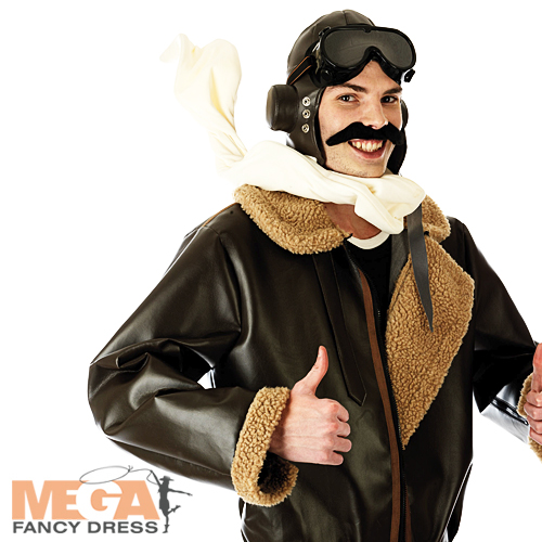 Biggles WW2 War Fighter Pilot 1940s Mens Fancy Dress Adult 40s Costume ...