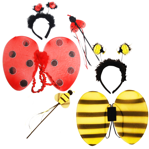 Girls Ladybird or Bumblebee Wings Set Fancy Dress Bug Insect Kids Childs Costume