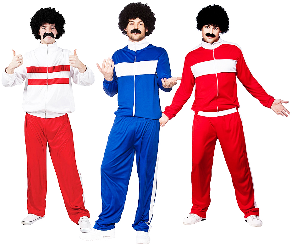 Athlete Trackie Mens Fancy Dress 1980s Scouser Tracksuit Adults Costume Outfits