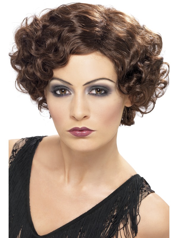 Short Brown Flapper Girl Wig Ladies Fancy Dress 1920s Gatsby