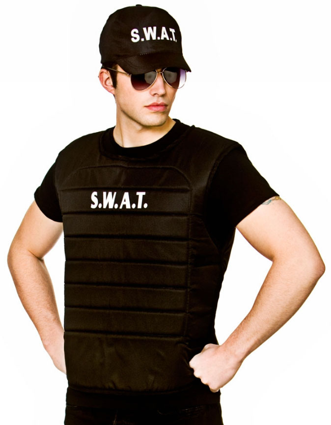 S.W.A.T. FBI Police Vest & Hat Kids Mens Fancy Dress SWAT Team Adult