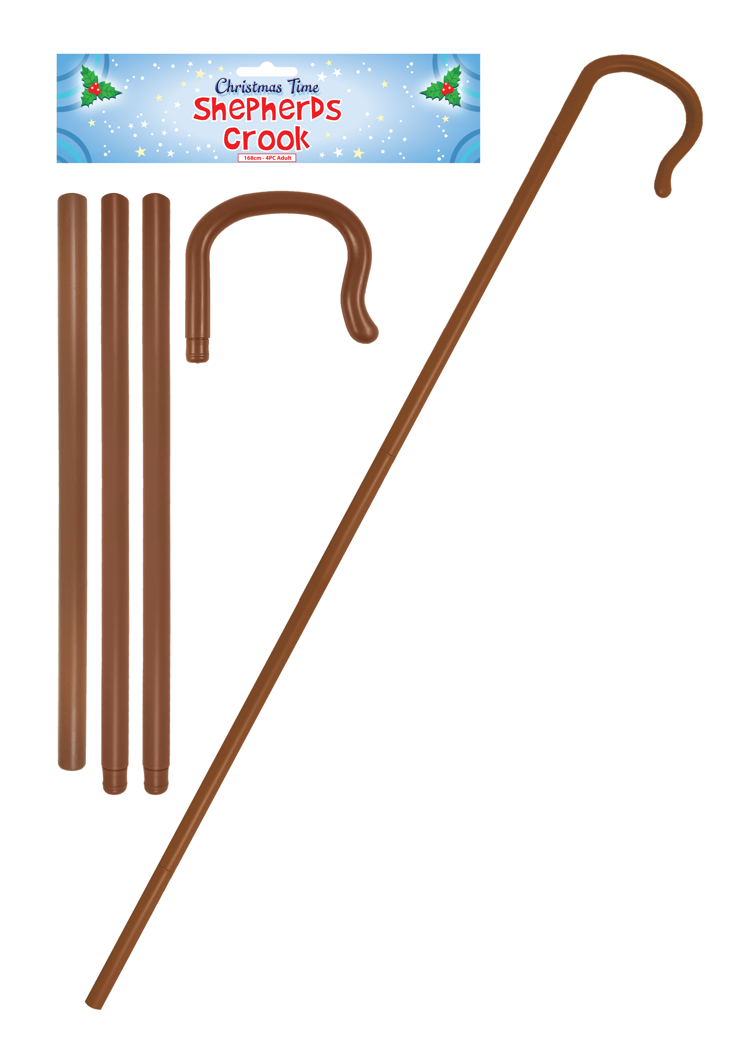 Brown Shepherd Staff Crook Fancy Dress Xmas Christmas Nativity Costume