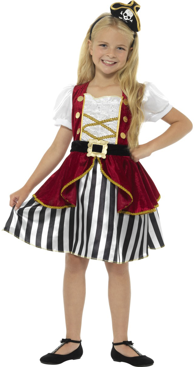 Mädchen Piraten-Kostüm 'Anchor Cutie' – Für Karneval, Halloween, Buchtag (Alter 3–10 Jahre, Inkl. Kleid & Haarband)