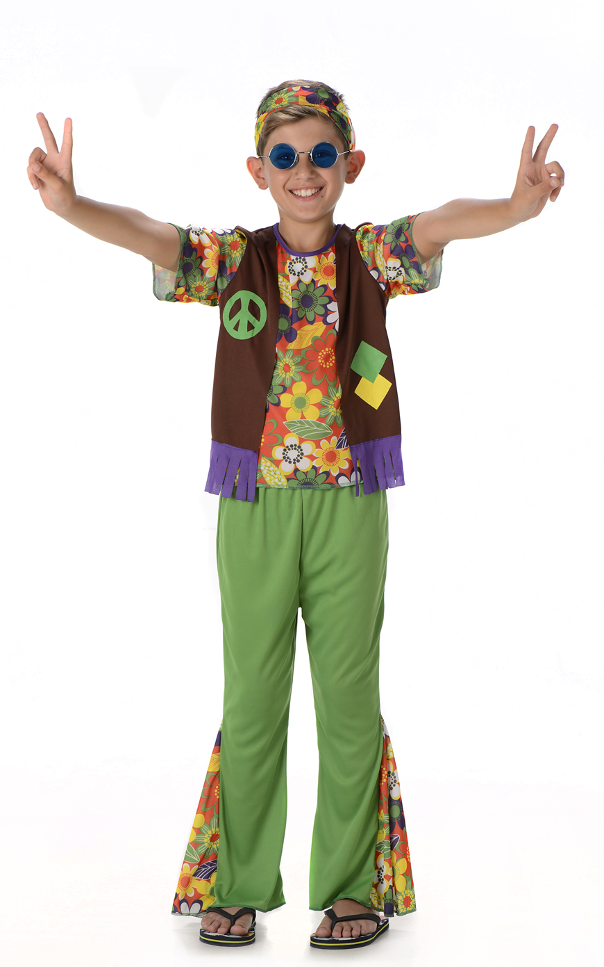 Child HIPPIE DUDE 1960s Medallion Boys Fancy Dress Hippy Kids Costume Age 5-13