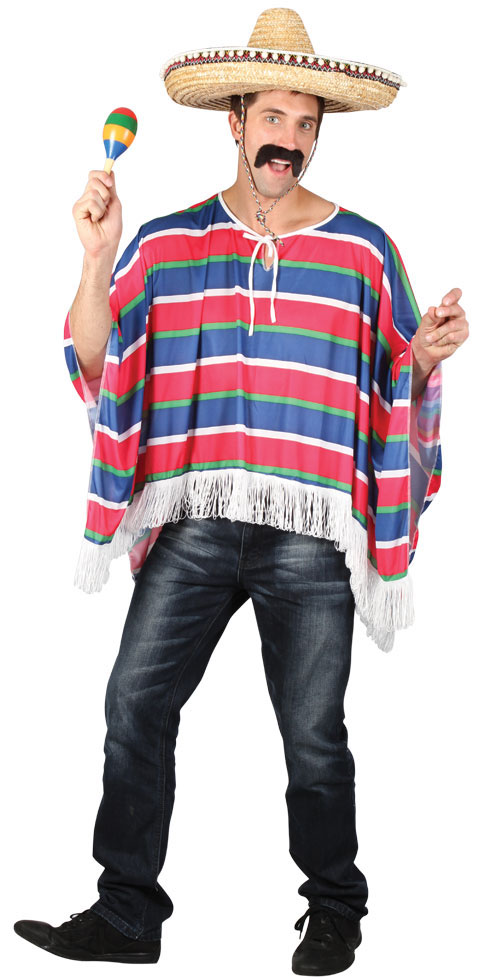 Mexican Poncho Mens Fancy Dress National Bandit Wild Western Adults ...