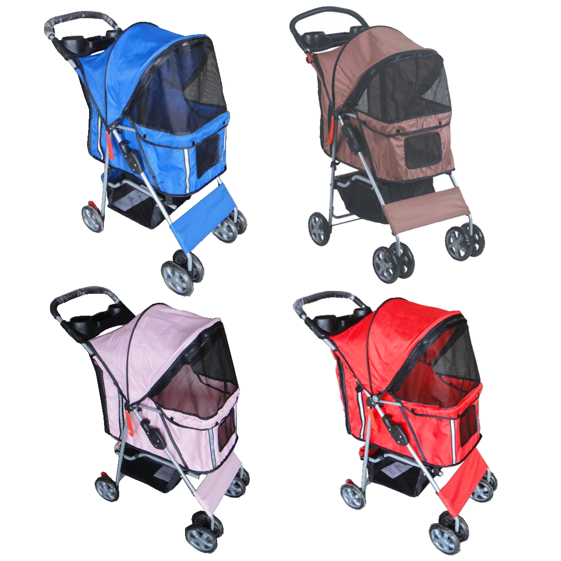 Pet Travel Stroller Pushchair Pram Jogger for Dogs Puppy Cat with Swivel Wheels