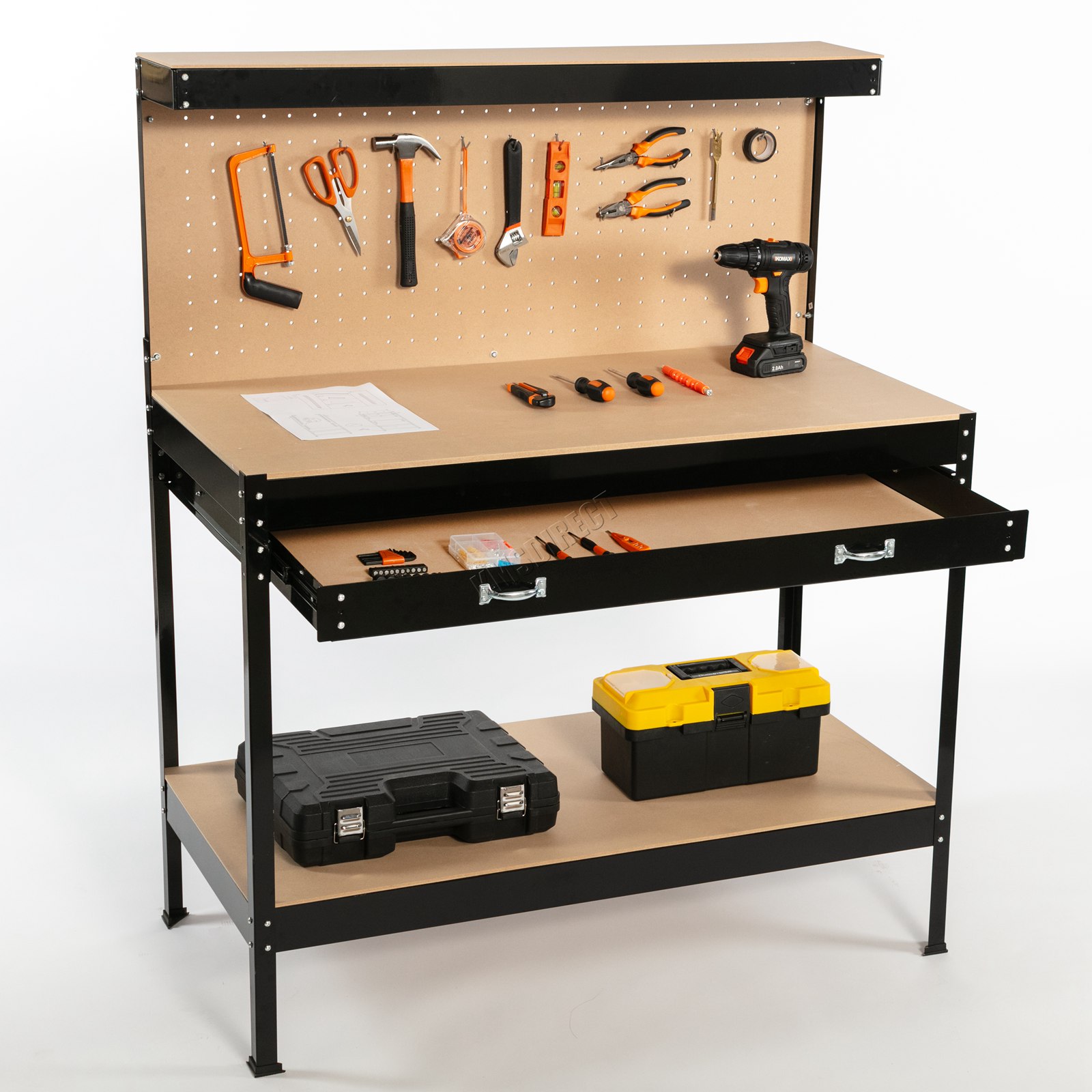 SwitZer Steel Garage Tool Box Work Bench Storage Pegboard Shelf DIY Workshop