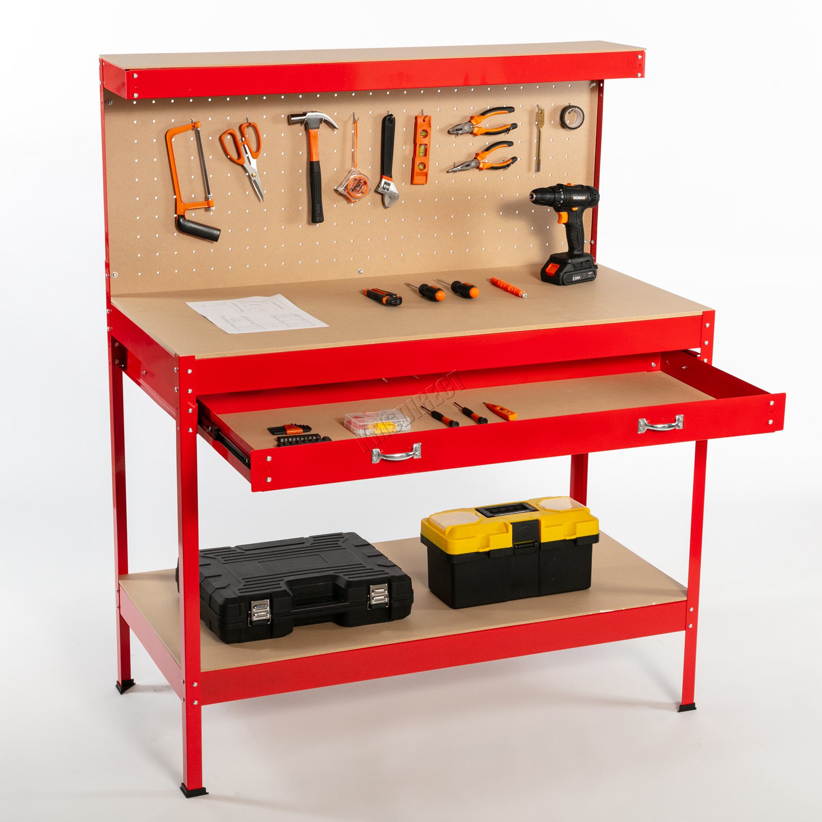 SwitZer Steel Garage Tool Box Work Bench Storage Pegboard Shelf DIY Workshop