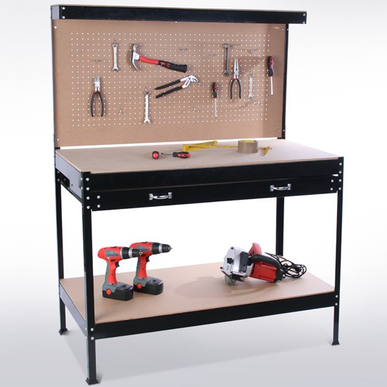 Black Steel Tools Box Workbench Garage Workshop Table With Pegboard ...