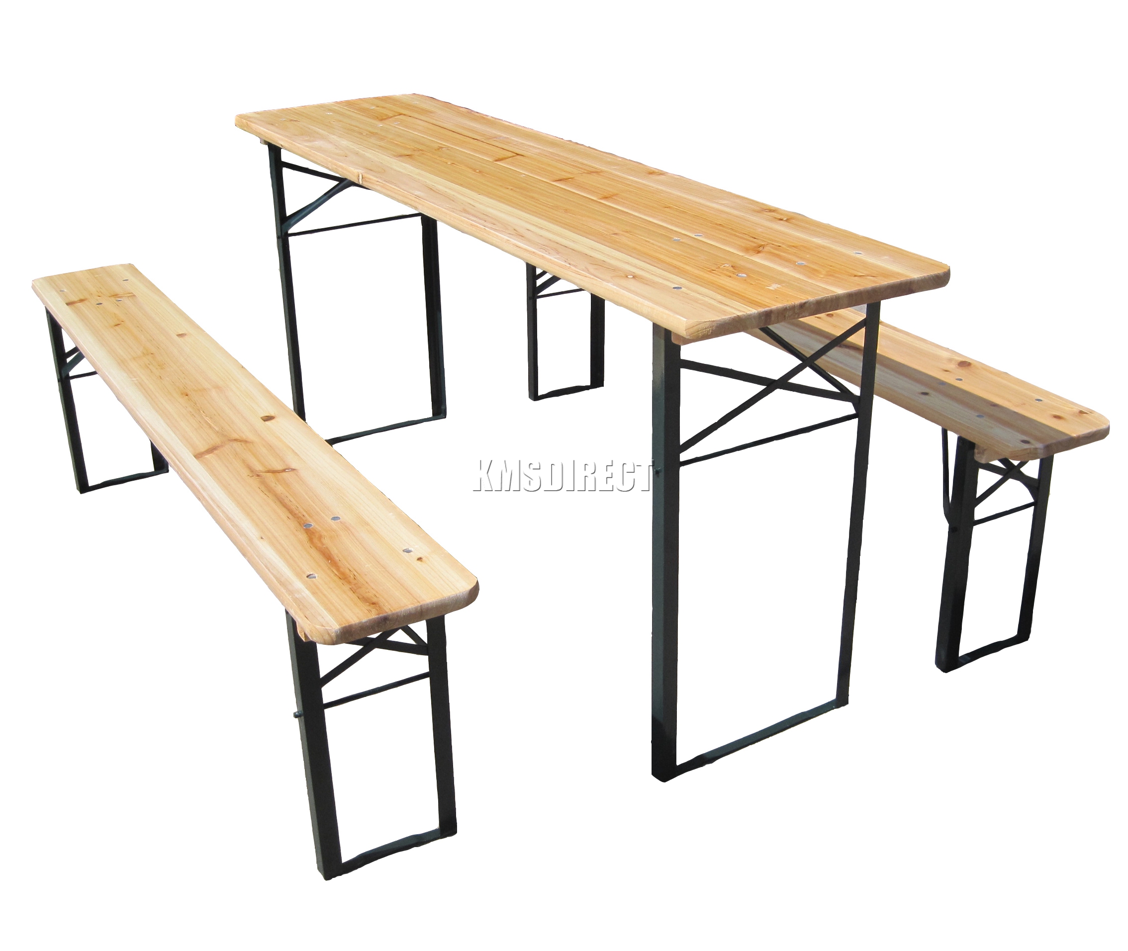 Outdoor Wooden Folding Beer Table Bench Set Trestle Garden 