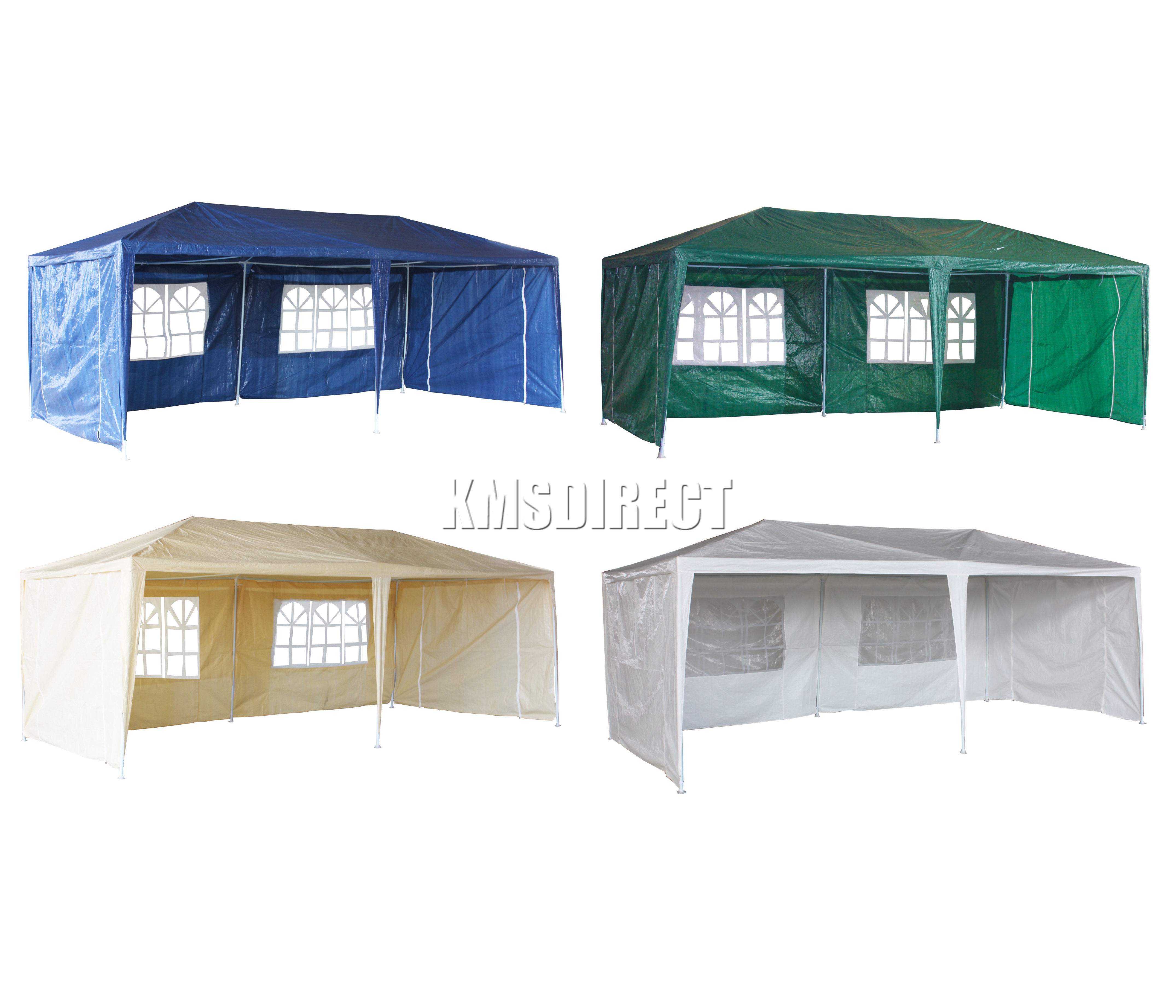 FoxHunter Waterproof 3m x 9m PE Gazebo Marquee Awning Party Tent Canopy Blue 120g Polyester Power Coated Steel Frame With 3 Support Beam