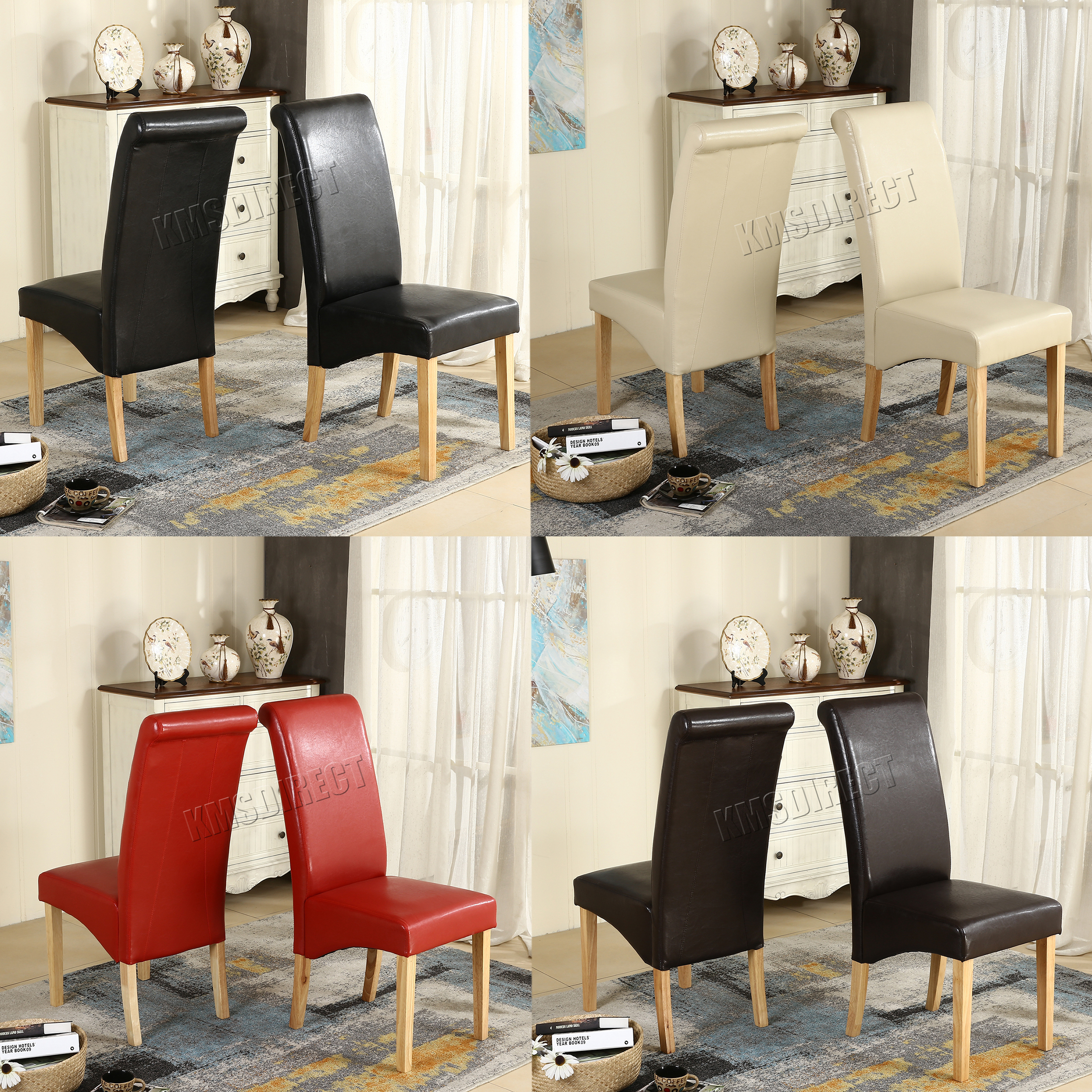 Faux Leather Dining Chairs Roll Top Scroll High Back Wood Legs Sentinel Faux Leather Dining Chairs Roll Top Scroll High Back Wood Legs Kitchen Furniture