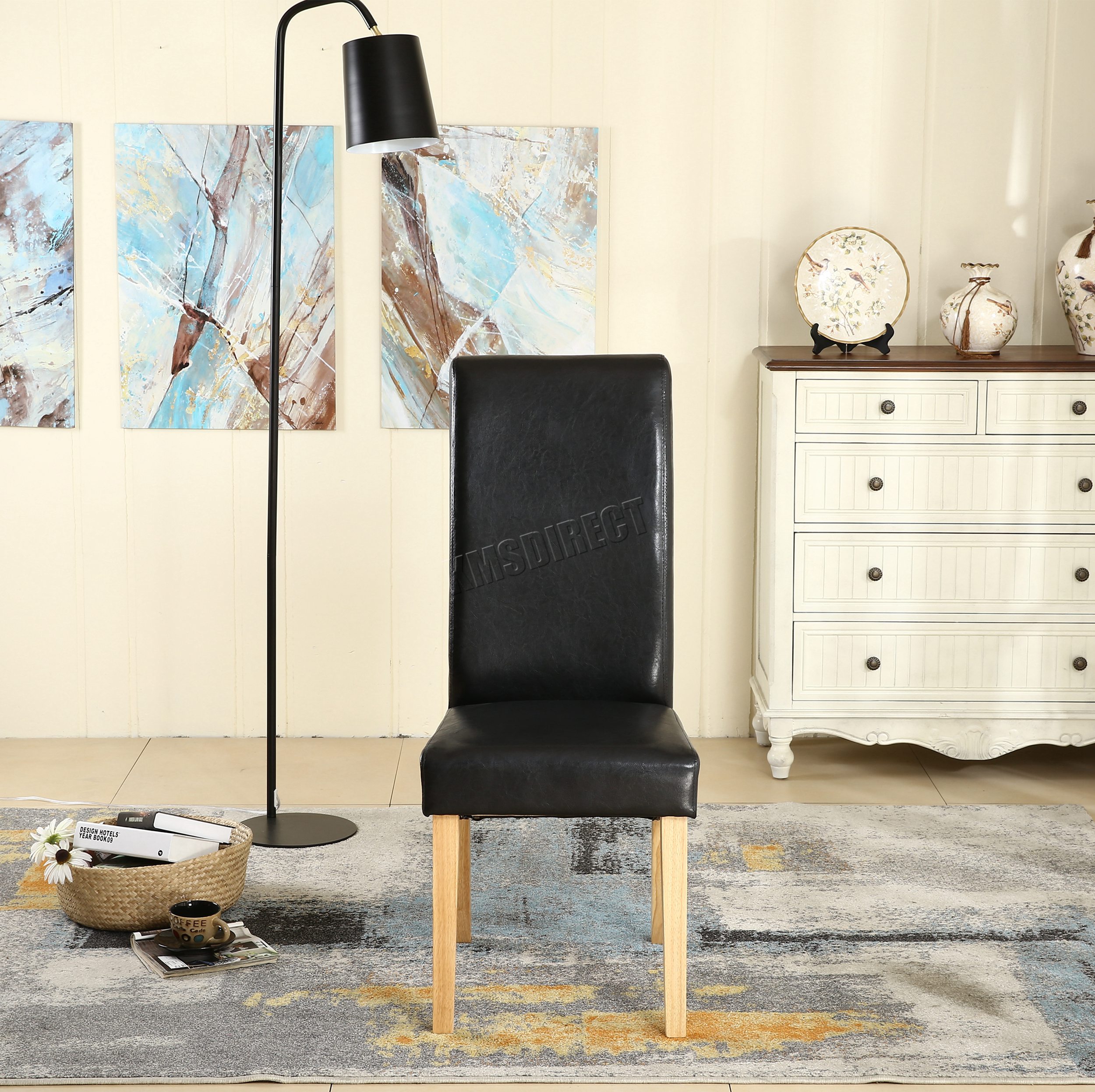 WestWood Premium Dining Chairs Faux Leather Roll Top Dinner Wooden