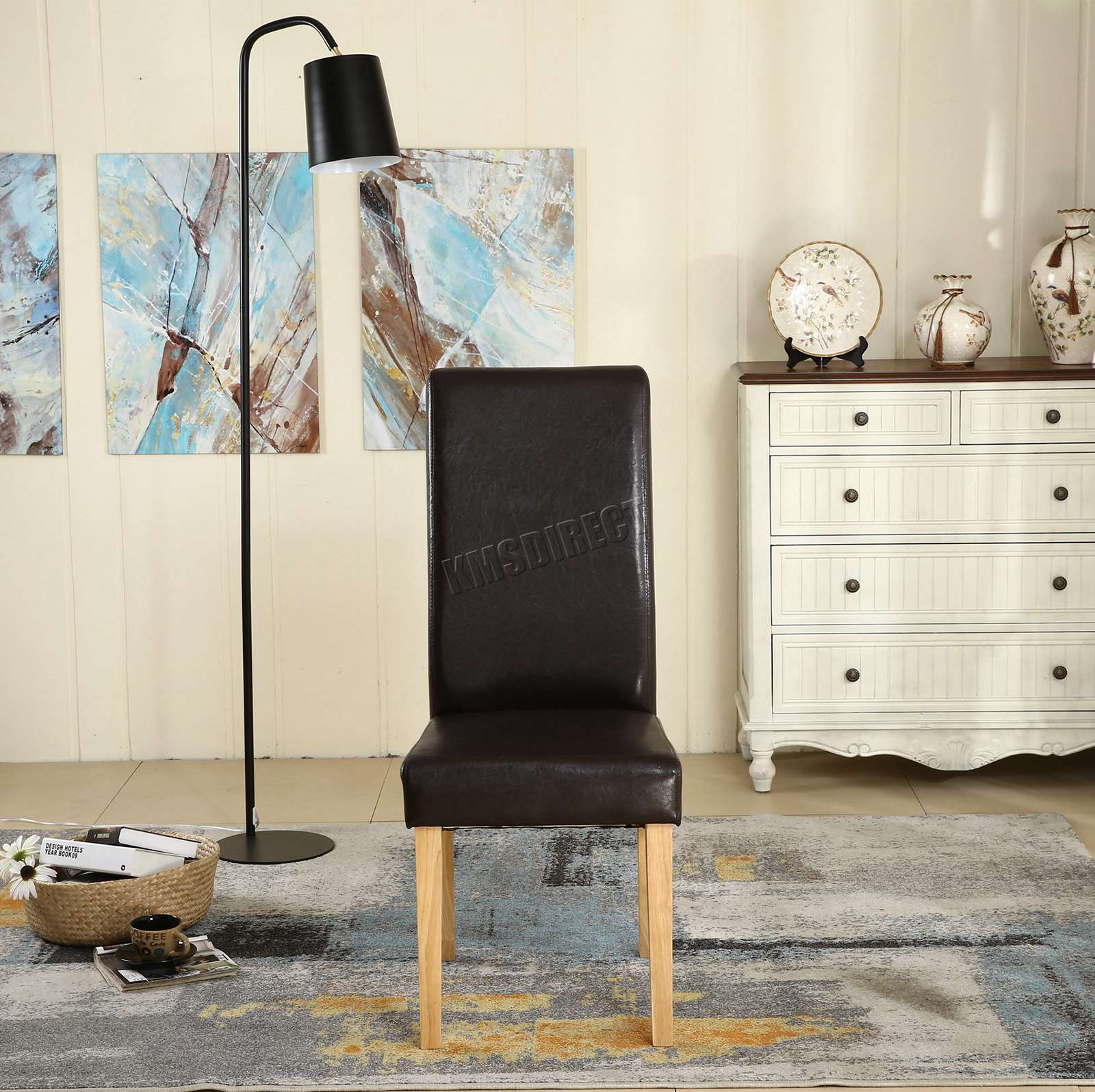 WestWood Premium Dining Chairs Faux Leather Roll Top Dinner Wooden