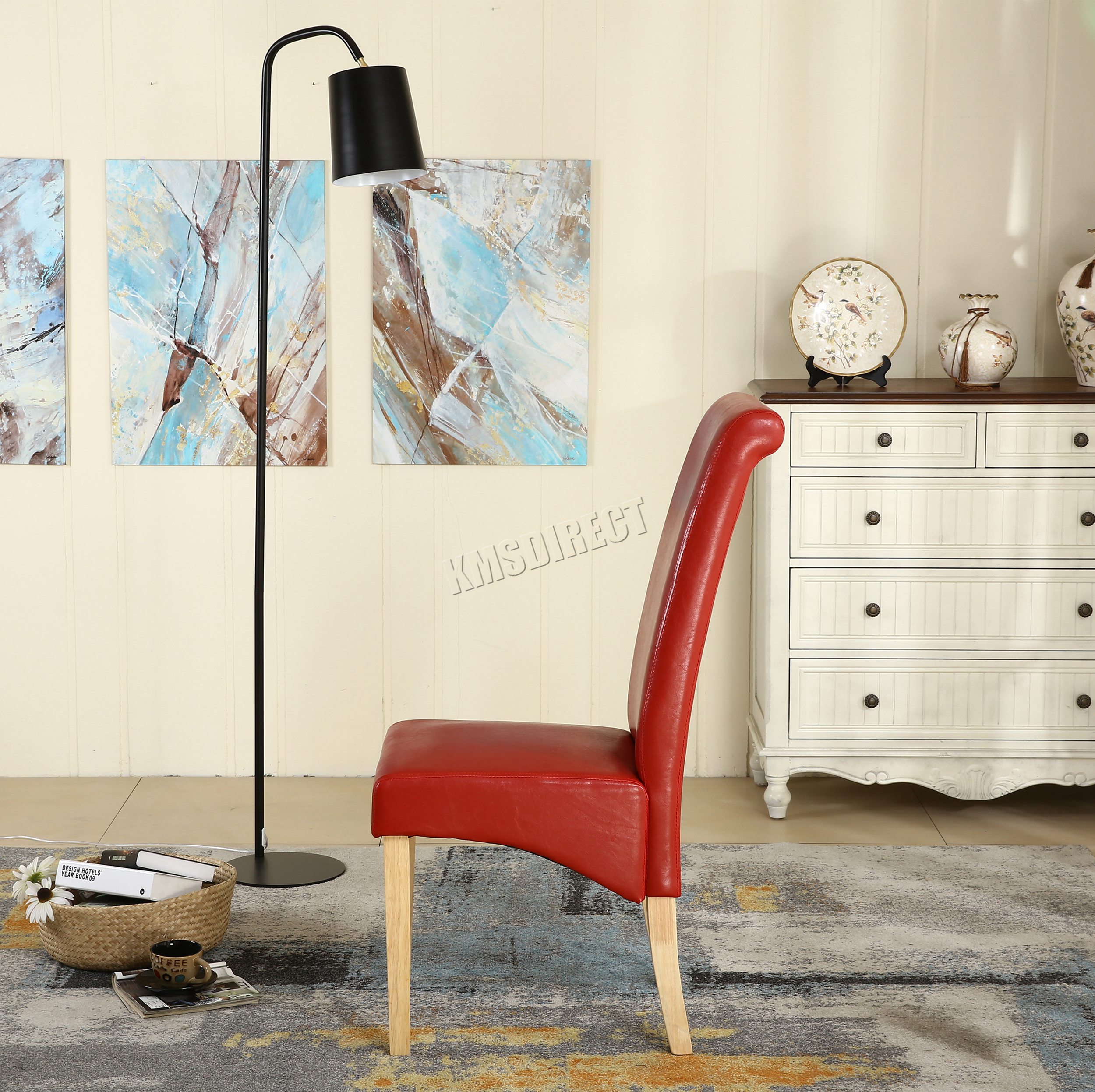 WestWood Premium Dining Chairs Faux Leather Roll Top Dinner Wooden