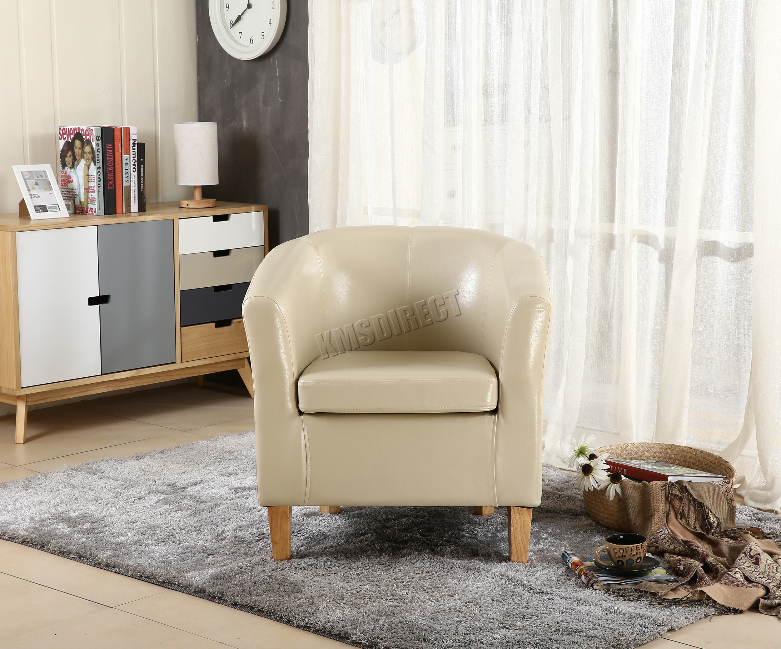 FoxHunter Ivory Faux Leather Tub Chair Armchair Dining Room Lounge Furniture New eBay