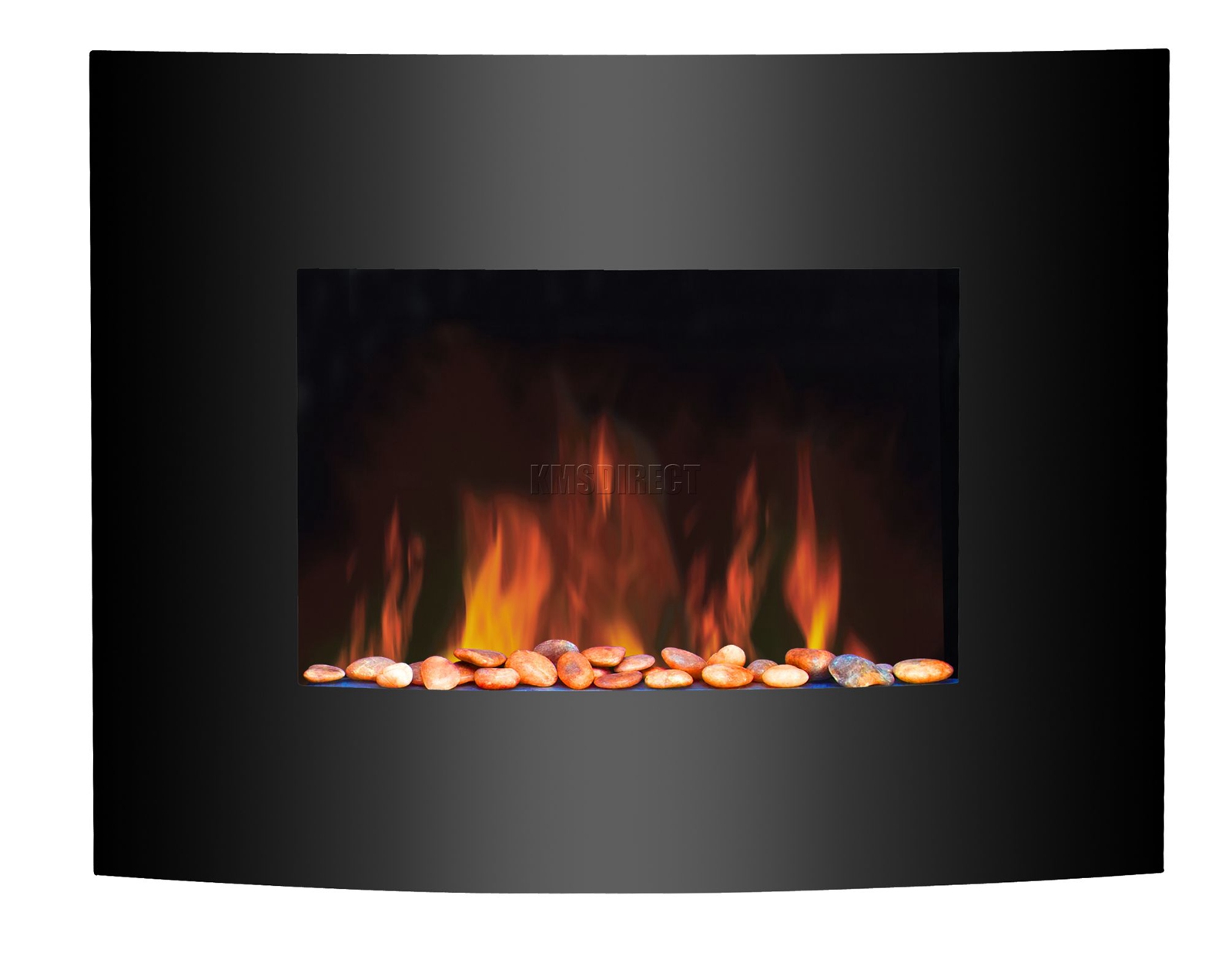 LED Flame Effect Wall Mounted Electric Fire Fireplace Black Curved Glass Heater eBay
