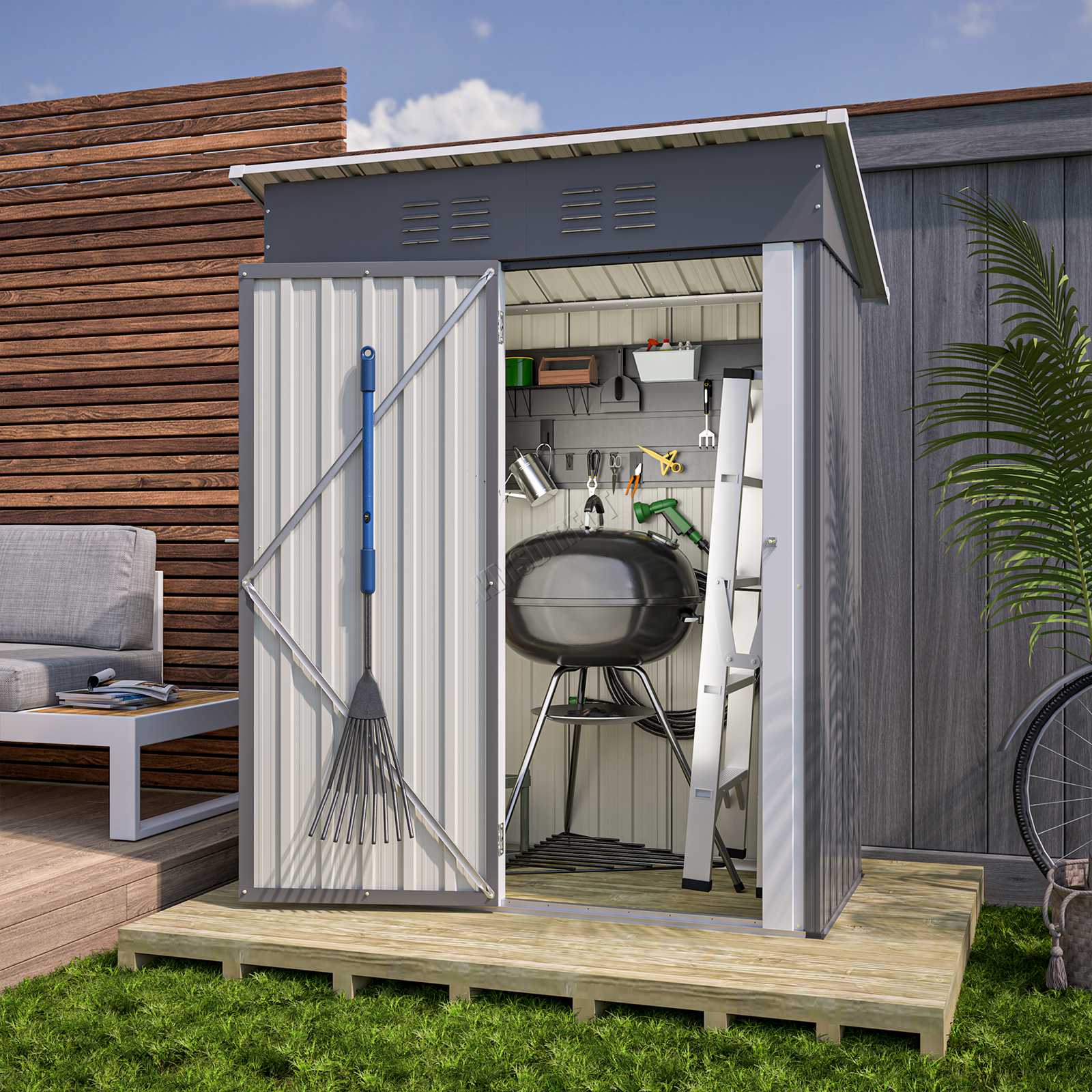 BIRCHTREE Garden Shed Metal Pent Roof Outdoor Storage With Free Foundation New - Picture 30 of 47