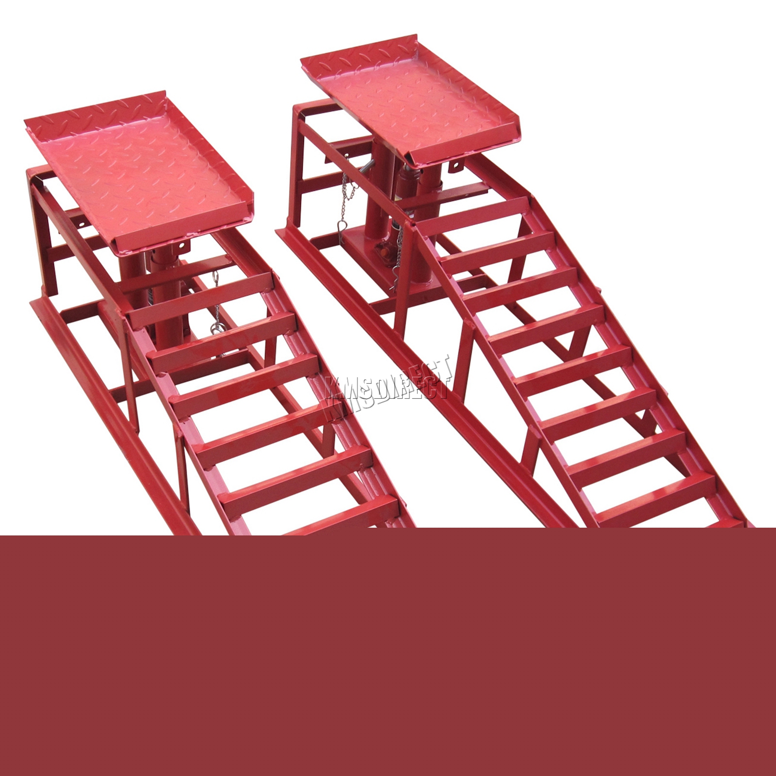FoxHunter Metal Vehicle Car Ramp Lift With 2 Ton Hydraulic Jack 1Pair Garage Red - Picture 6 of 8