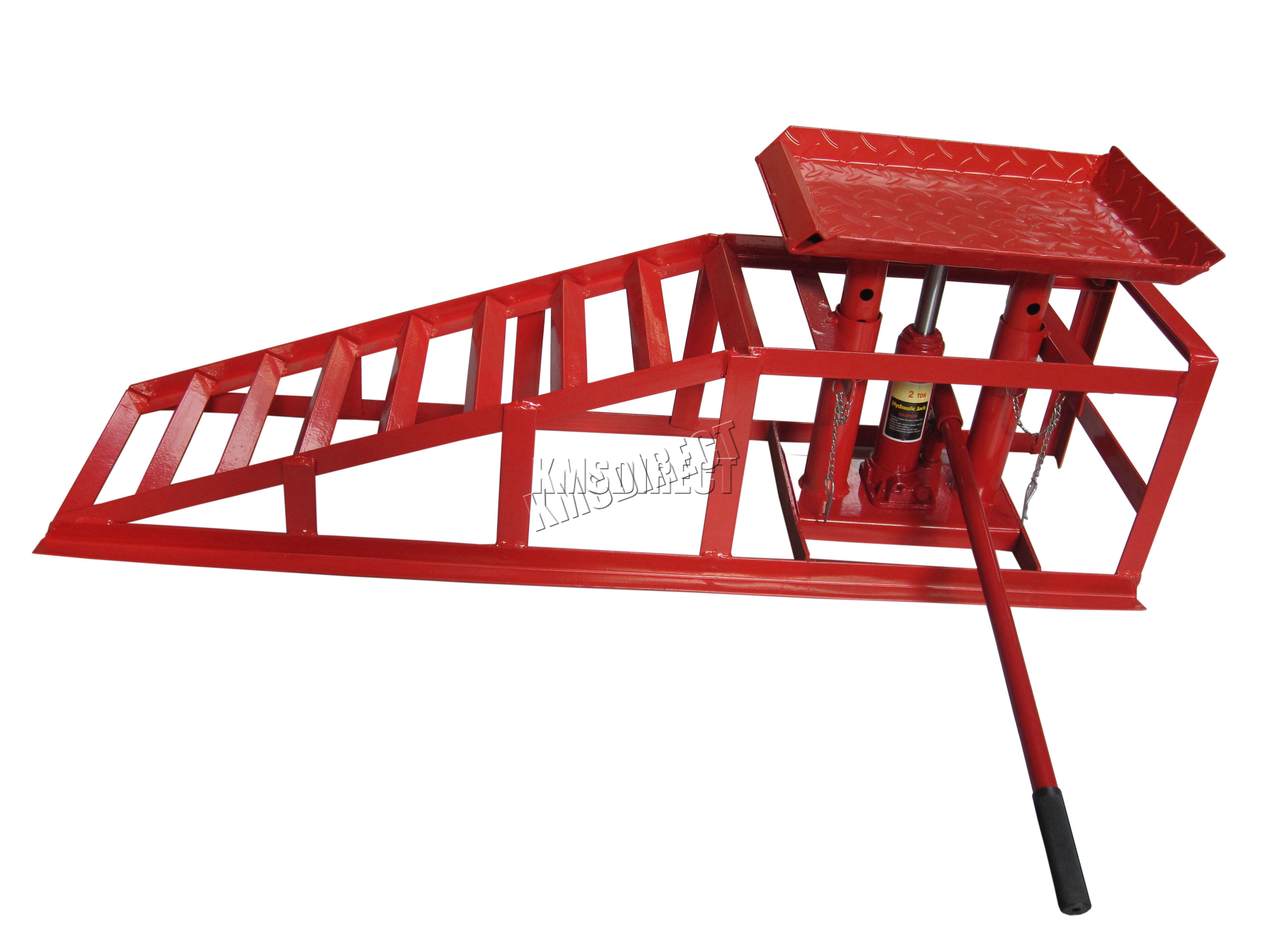 FoxHunter Metal Vehicle Car Ramp Lift With 2 Ton Hydraulic Jack 1Pair Garage Red - Picture 7 of 8