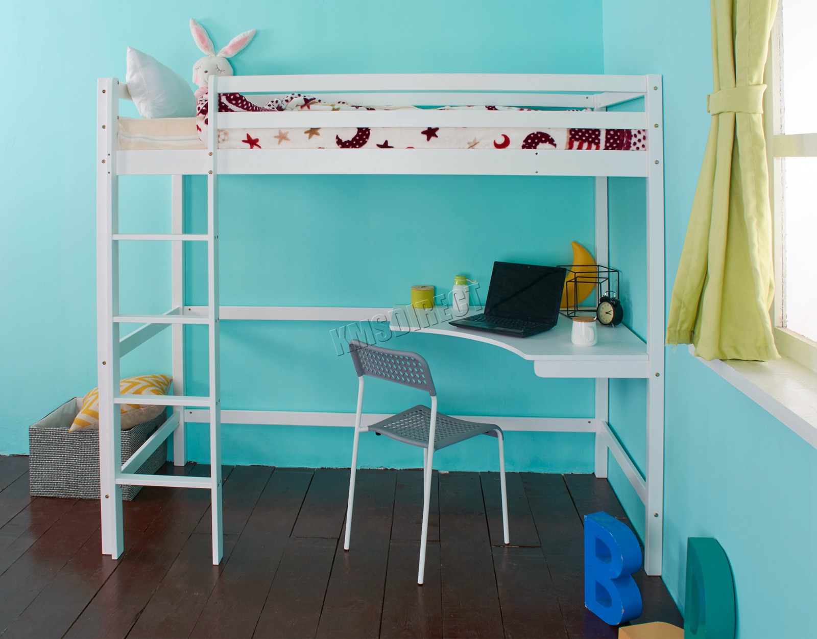 WestWood High Sleeper Cabin Wooden Frame Bunk Bed With Desk Kids Single