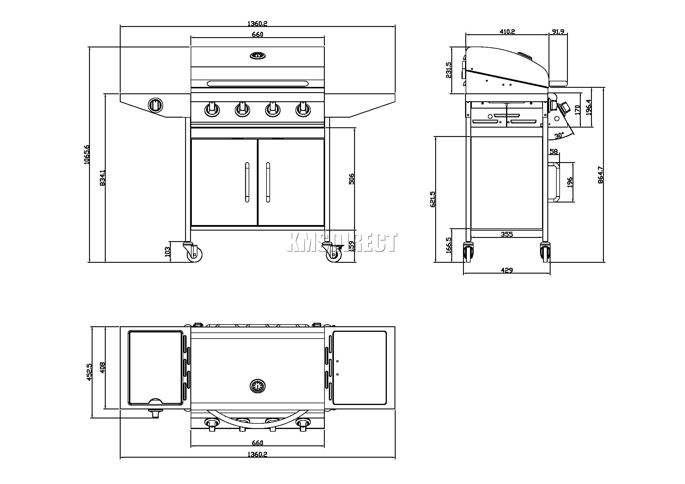 FoxHunter G2087D 4 Burner BBQ Gas Grill Silver Steel Barbecue +1 Side
