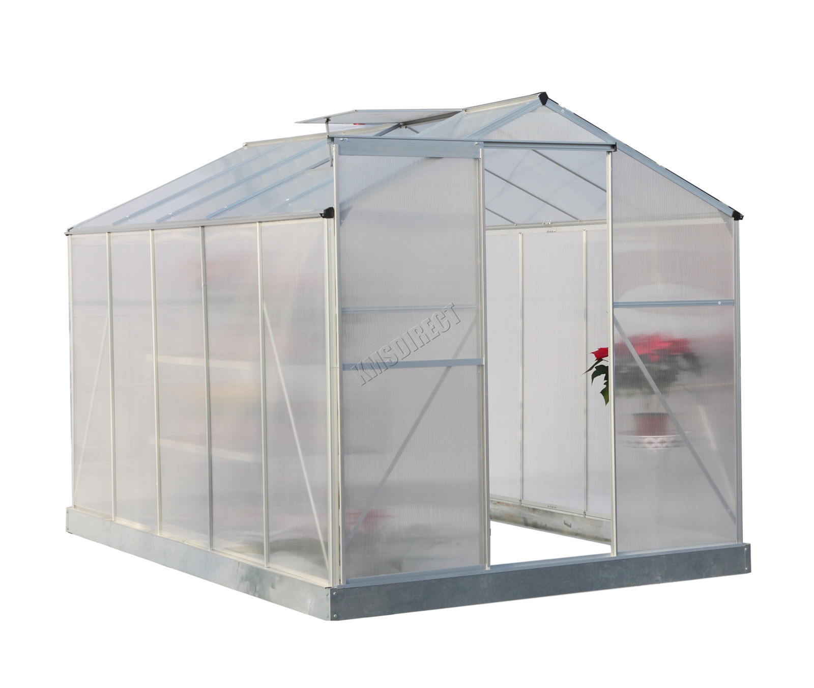 BIRCHTREE Clear Polycarbonate Greenhouse Aluminium With Base Slide Door