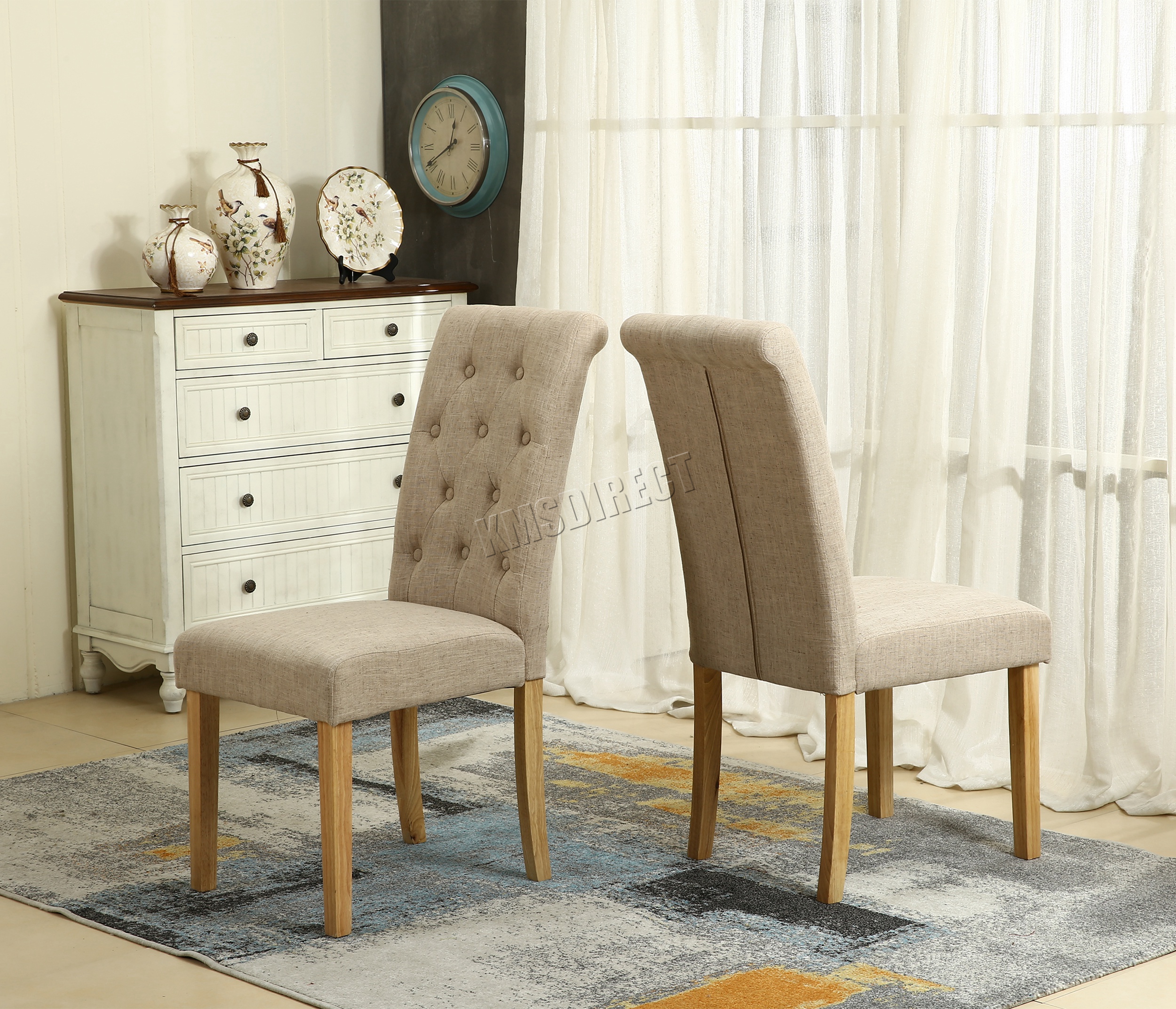 Westwood Linen Fabric Dining Chairs Scroll High Back Office Living Westwood Linen Fabric Dining Chairs Scroll High Back