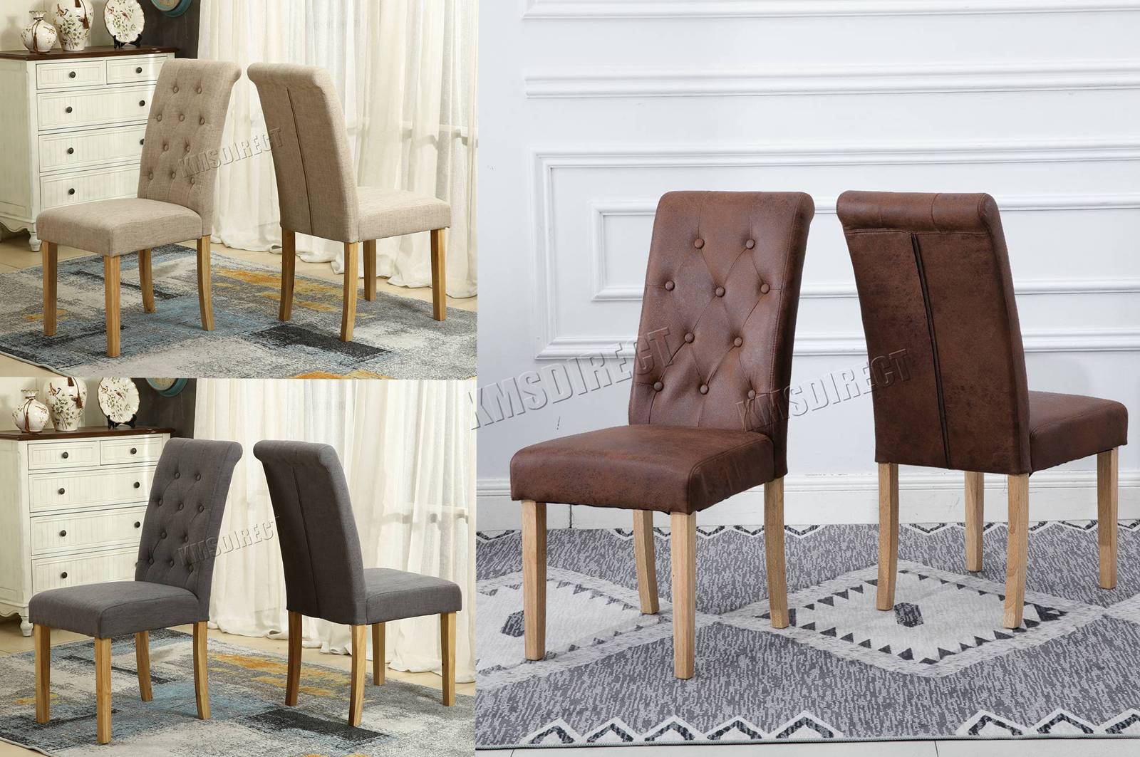 Westwood Linen Fabric Dining Chairs Scroll High Back Office Living