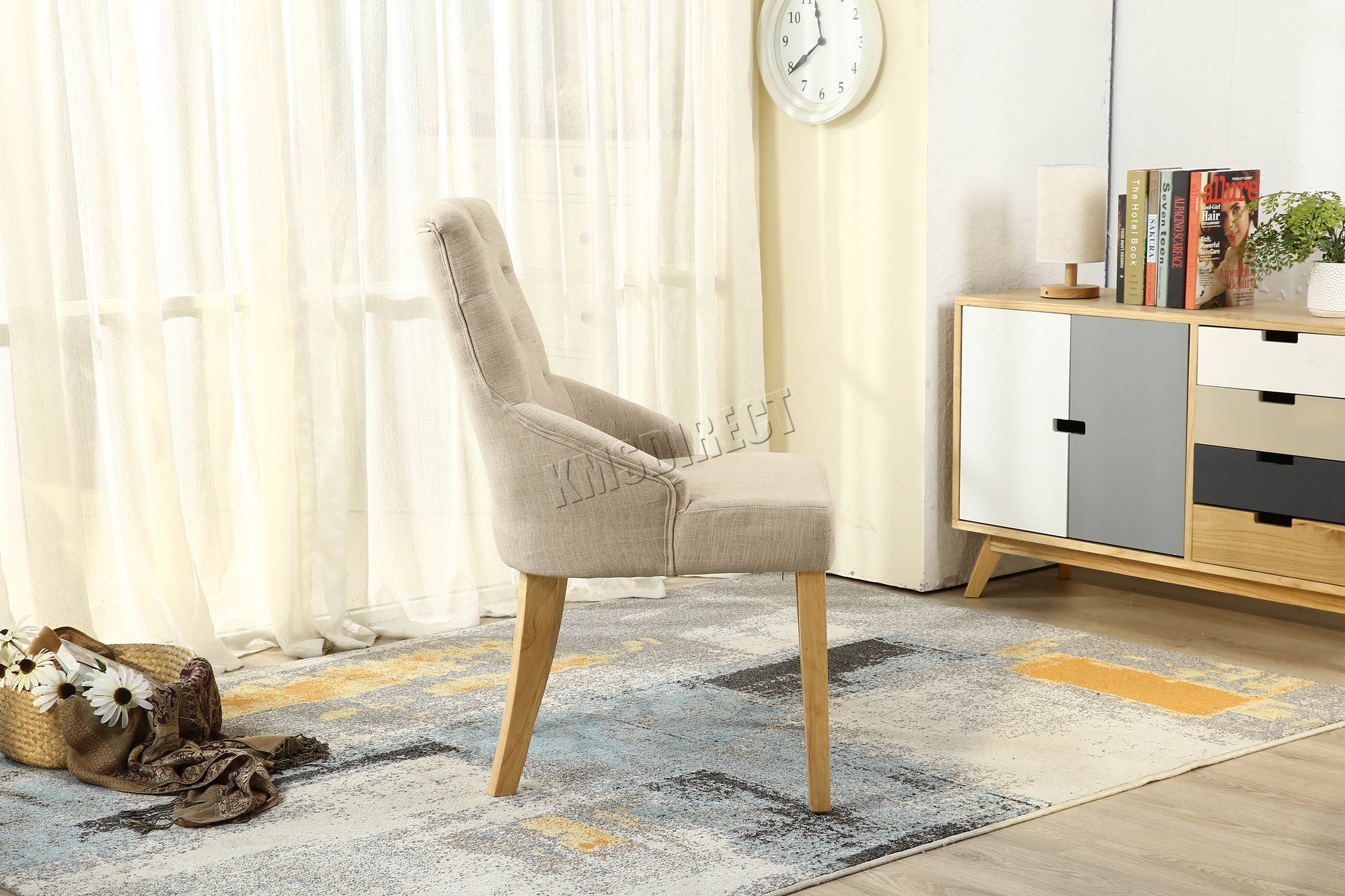 FoxHunter New Cream Linen Fabric Dining Chairs Scoop Tufted Back Office DCF04 x2 eBay