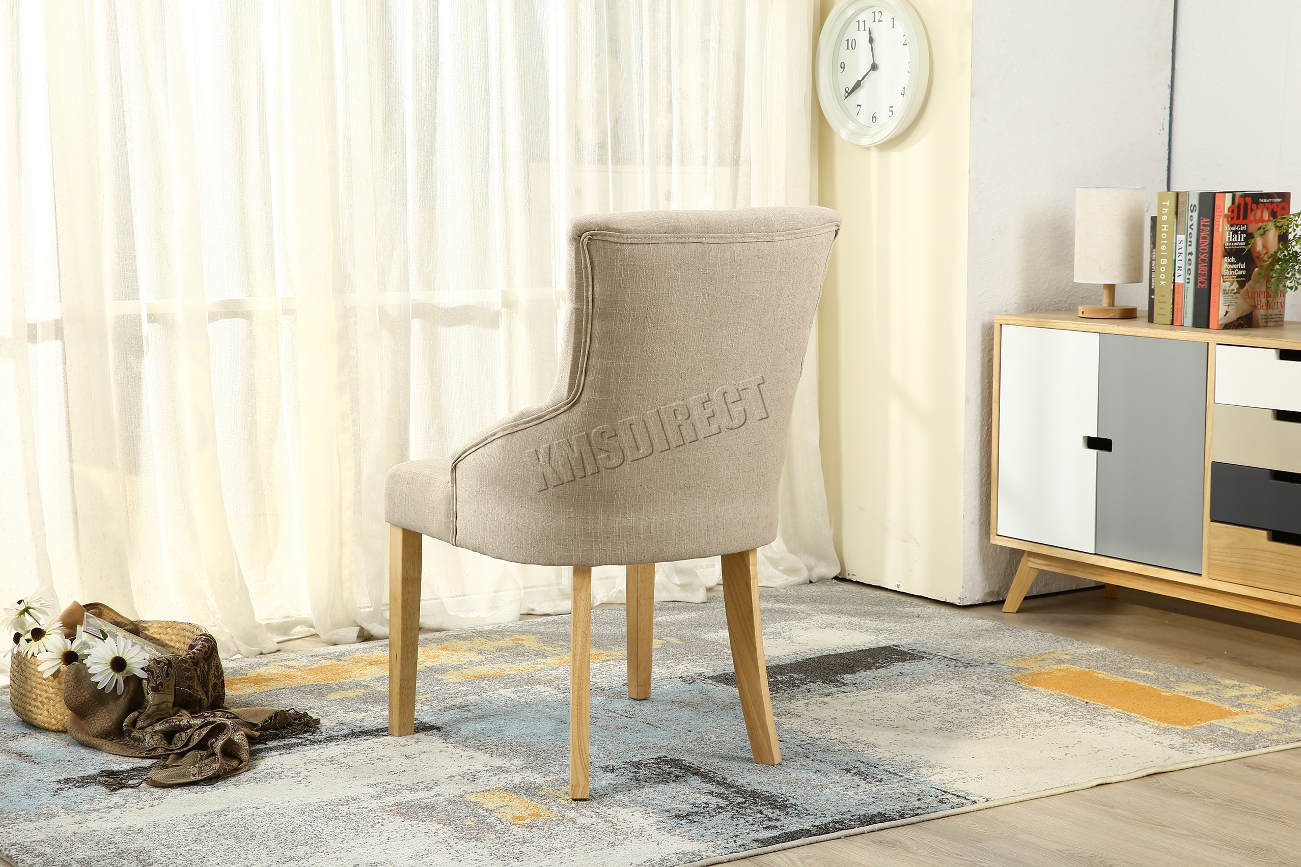 FoxHunter New Cream Linen Fabric Dining Chairs Scoop Tufted Back Office DCF04 x2 eBay