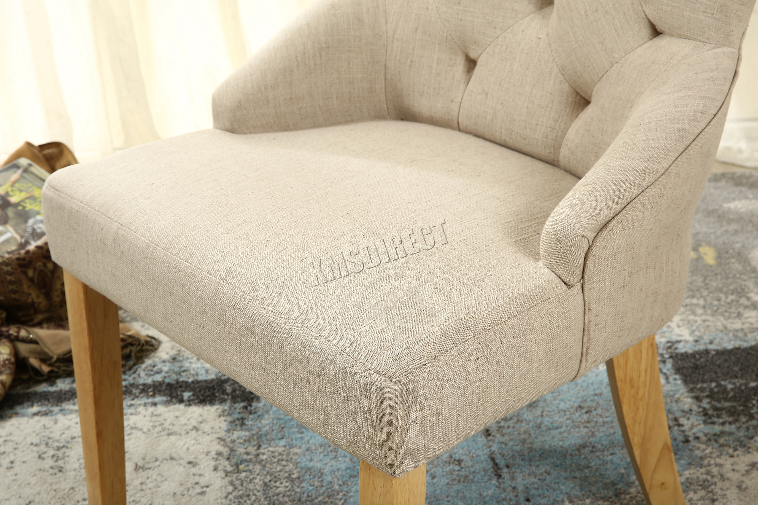 FoxHunter New Cream Linen Fabric Dining Chairs Scoop Tufted Back Office DCF04 x2 eBay